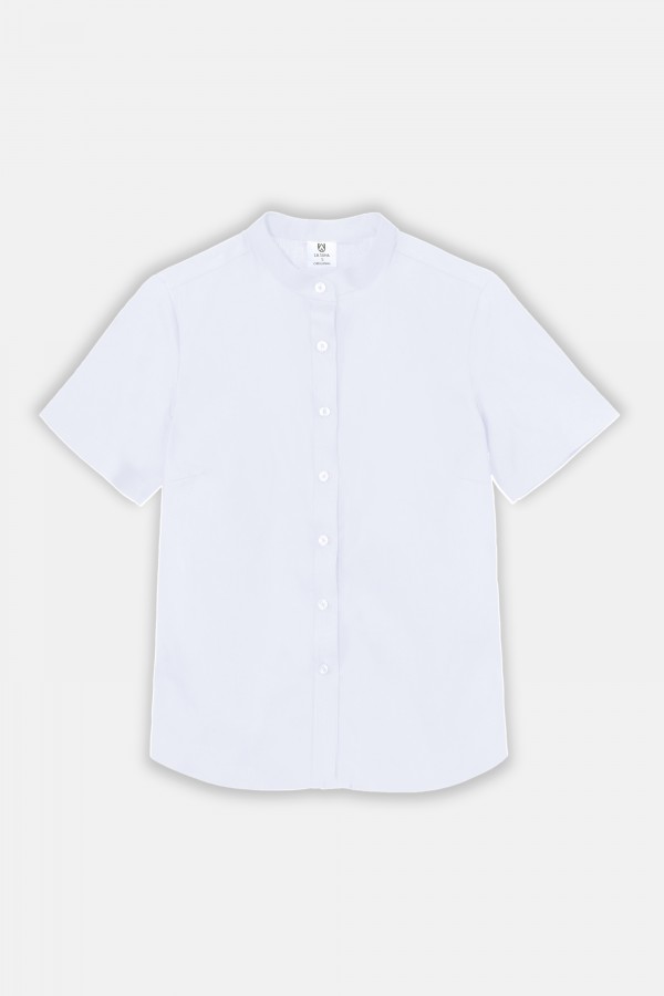 Women Half Sleeve Mandarin Collar Cotton Oxford Uniform Shirt/Blouse